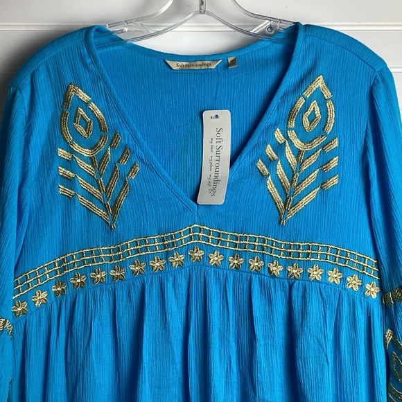 SOFT SURROUNDINGS NWT Zaneta turquoise Embroidered Gauze dress M/P - Picture 8 of 15